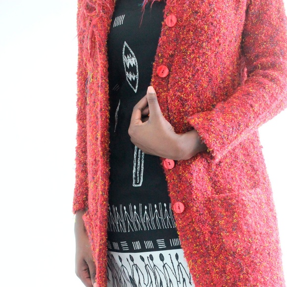 Vintage Long Red Fringe Boho Fall Cardigan - Picture 8 of 8